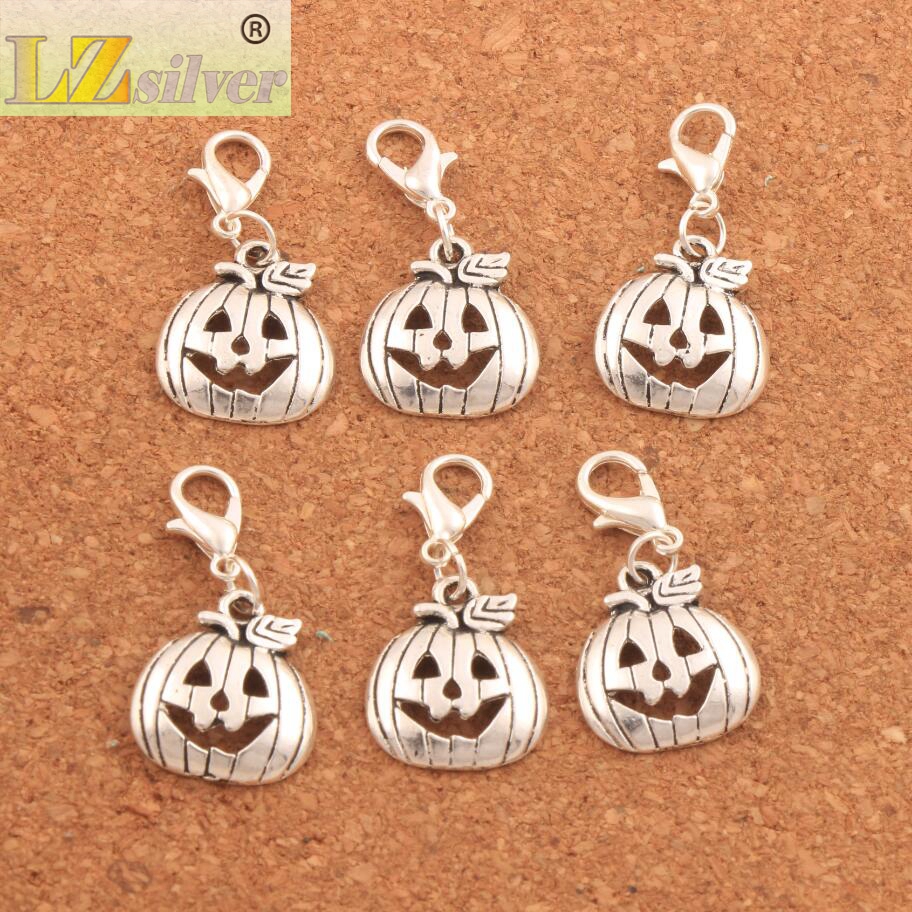 100pcslot Halloween Pumpkins Lobster Claw Clasp Charm Beads 323x159mm Antique silver Jewelry DIY C1098