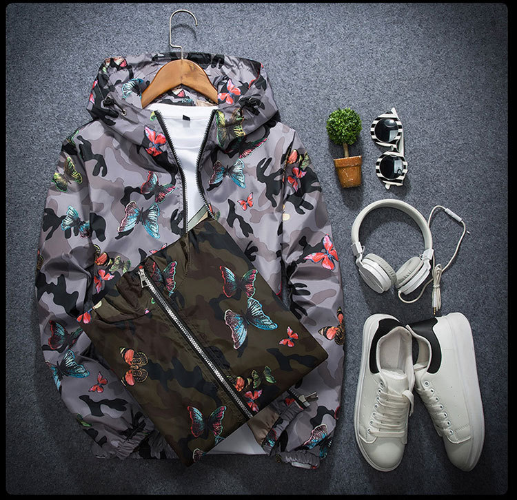 High Quality Mens Summer Camo Windbreaker Jacket Thin Male Camouflage Windbreaker Coats 2018 Spring Hooded Butterfly Windbreaker