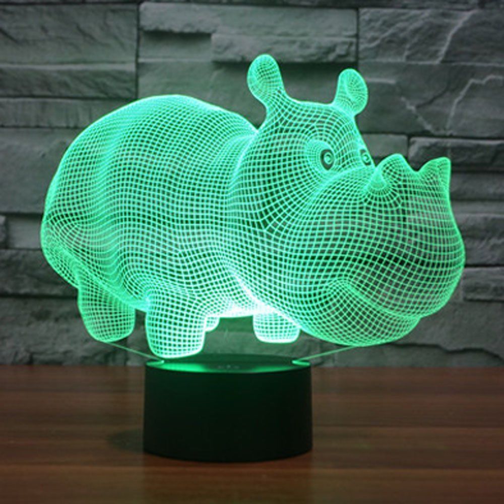 Animal Rhinoceros 3D LED Night Light 7 Color Change Table Desk Lamp Kids Gift #R42