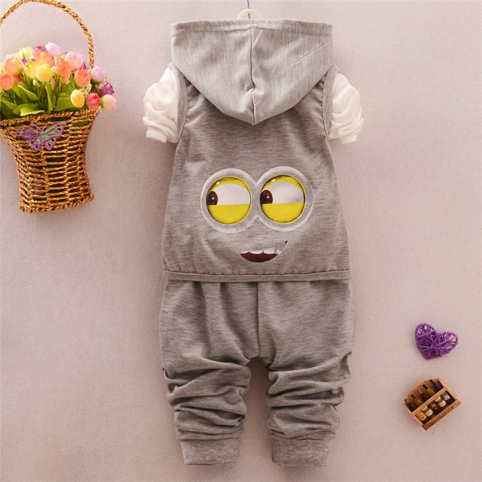 Autumn Baby Girls Boys Minion Suits Infant/Newborn Clothes Sets Kids Vest+T Shirt+Pants 3 Pcs Sets Children Suits