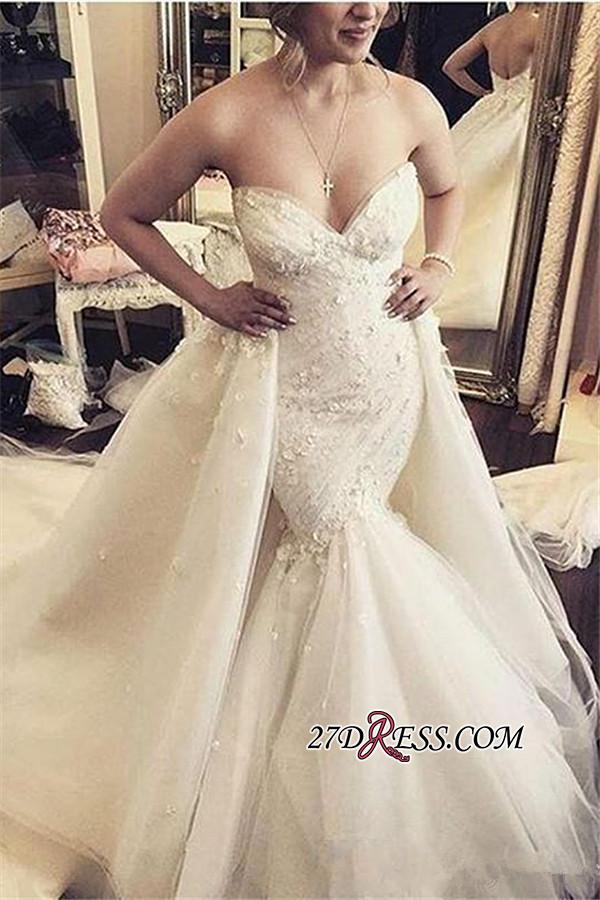 Gorgeous Mermaid Dresses With Detachable Skirt Sweetheart Lace 3D ral Appliques Country Bridal Gowns Plus Size Wedding Dress