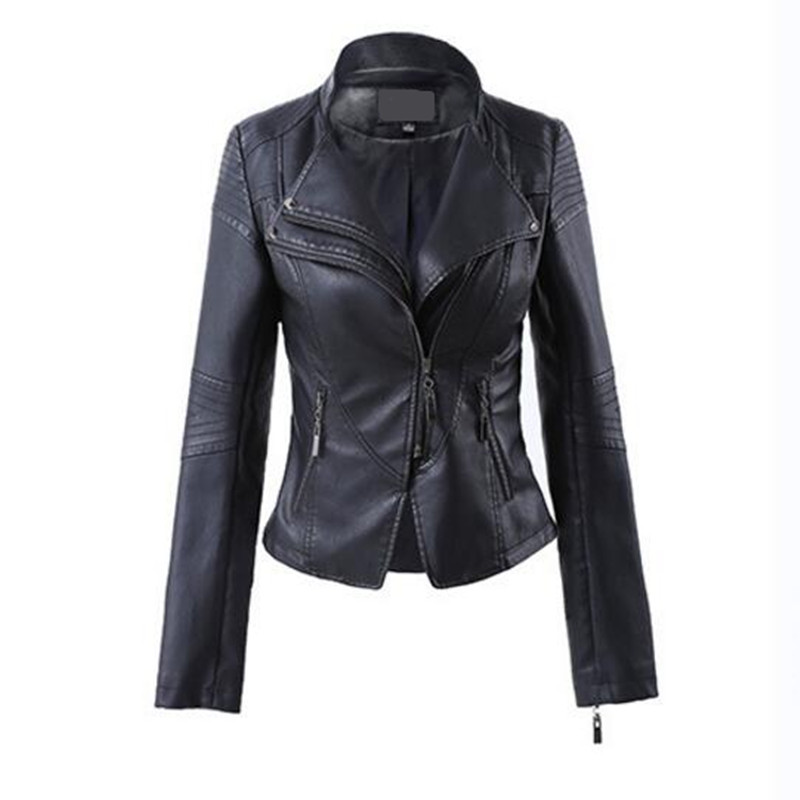 LXUNYI White Black PU leather Motorcycle jacket Women 2017 Autumn Short Slim Zipper Coat Plus Size Ladies leather jackets Faux