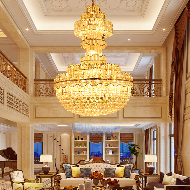 Modern Crystal Chandeliers LED Lights American Large Gold Pendant Lighting Fixture Hall Parlor Lobby Living Room Home Indoor Lighting