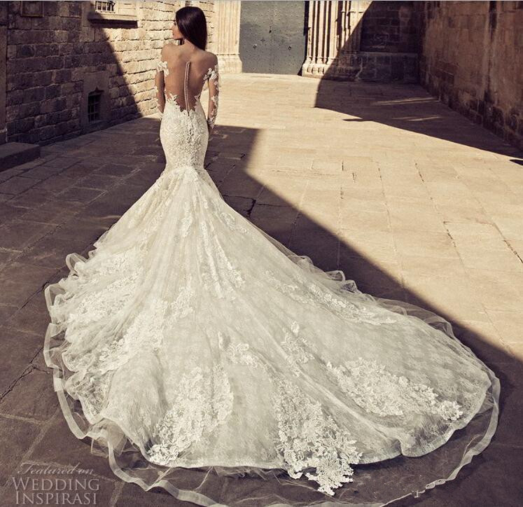 sexy illusion mermaid wedding dresses sheer long sleeves bridal gowns lace appliqued court train african wedding dress