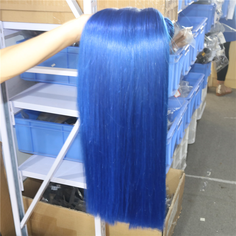 Blue Color Unprocessed Virgin Brazilian Remy Human Hair Extensions Slik Straight Hair Bundles 8A Grade Thick ends Hair Weft Weave