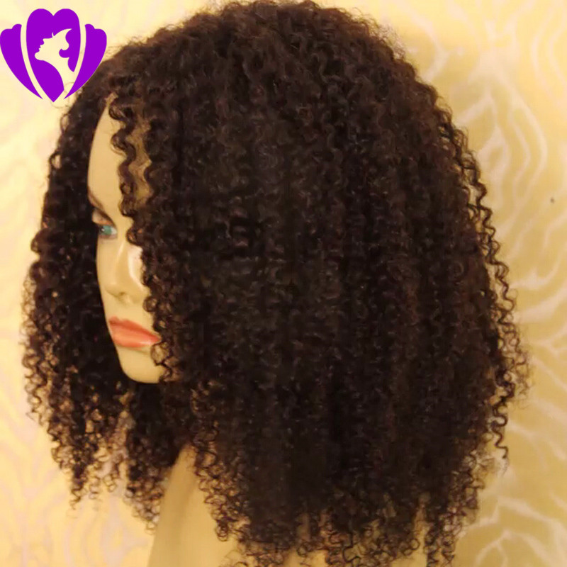 Side part black Short curly Wigs for Black Women Afro Kinky Curly synthetic lace front wig for African American women