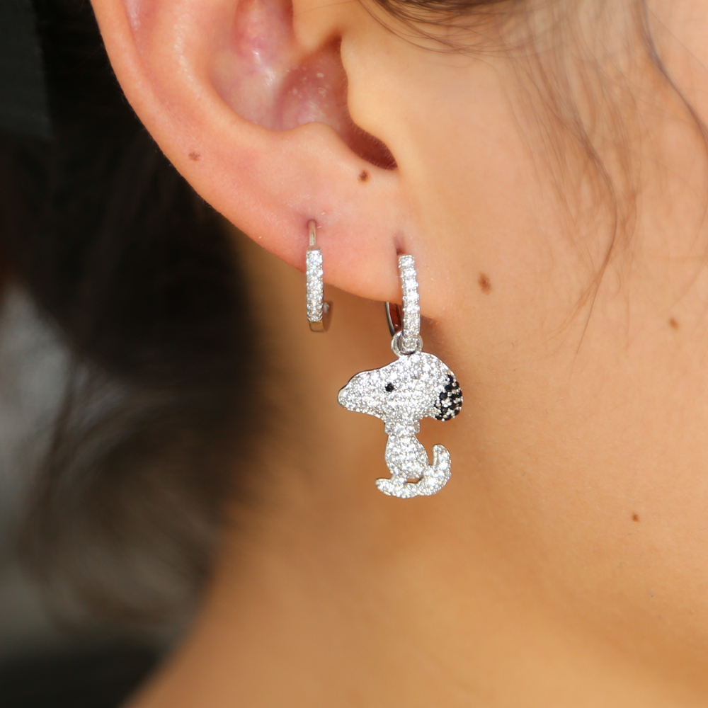 2018 girl gift jewelry lovely cute animal charm dangle earring micro pave cz black white dog bear charm adorable earrings