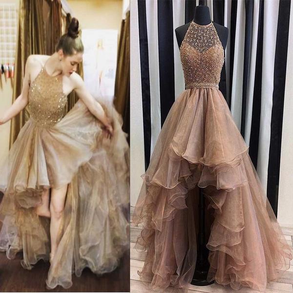 Halter A Line High Low Crystal Beaded Ruffles Tiers Sleeveless Custom Made New Arrival Evening Dresses Prom DRESSES, Light purple
Halter A Line High Low Crystal Beaded Ruffles Tiers Sleeveless Custom Made New Arrival Evening Dresses Prom DRESSES, Light purple