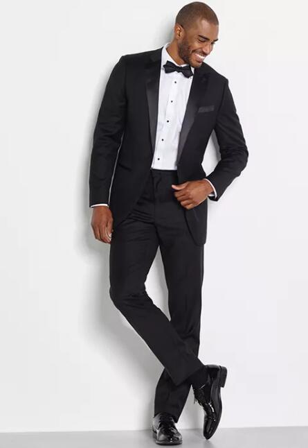 Handsome Mens Suits Black Men Wedding Suits Slim Fit Bridegroom Custom Made Two Pieces (Jacket+Pants) Wedding Groom Tuxedos Top Quality