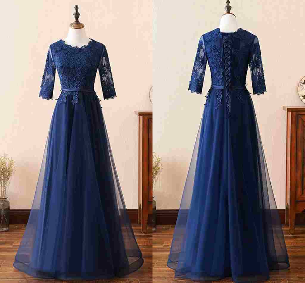 Elegant Navy Blue Lace Evening Gowns Cheap With Illusion Half Sleeves Applique 2018 Tulle A line Lace up Back Prom Formal Dress, Purple
Elegant Navy Blue Lace Evening Gowns Cheap With Illusion Half Sleeves Applique 2018 Tulle A line Lace up Back Prom Formal Dress, Purple