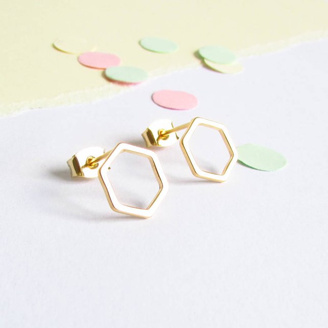 10Pair Cut Out Hexagon Honeycomb Stud Earring Open Line Hive Hexagon Earring Simple Minimalist Geometric Stud Earrings