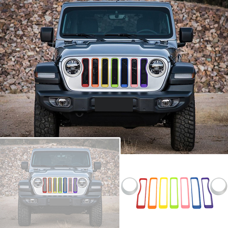 Car Headlight Cover Trim And Front Mesh Grille Ring Decoration For Jeep Wrangler JL 2018+ Car Accessories