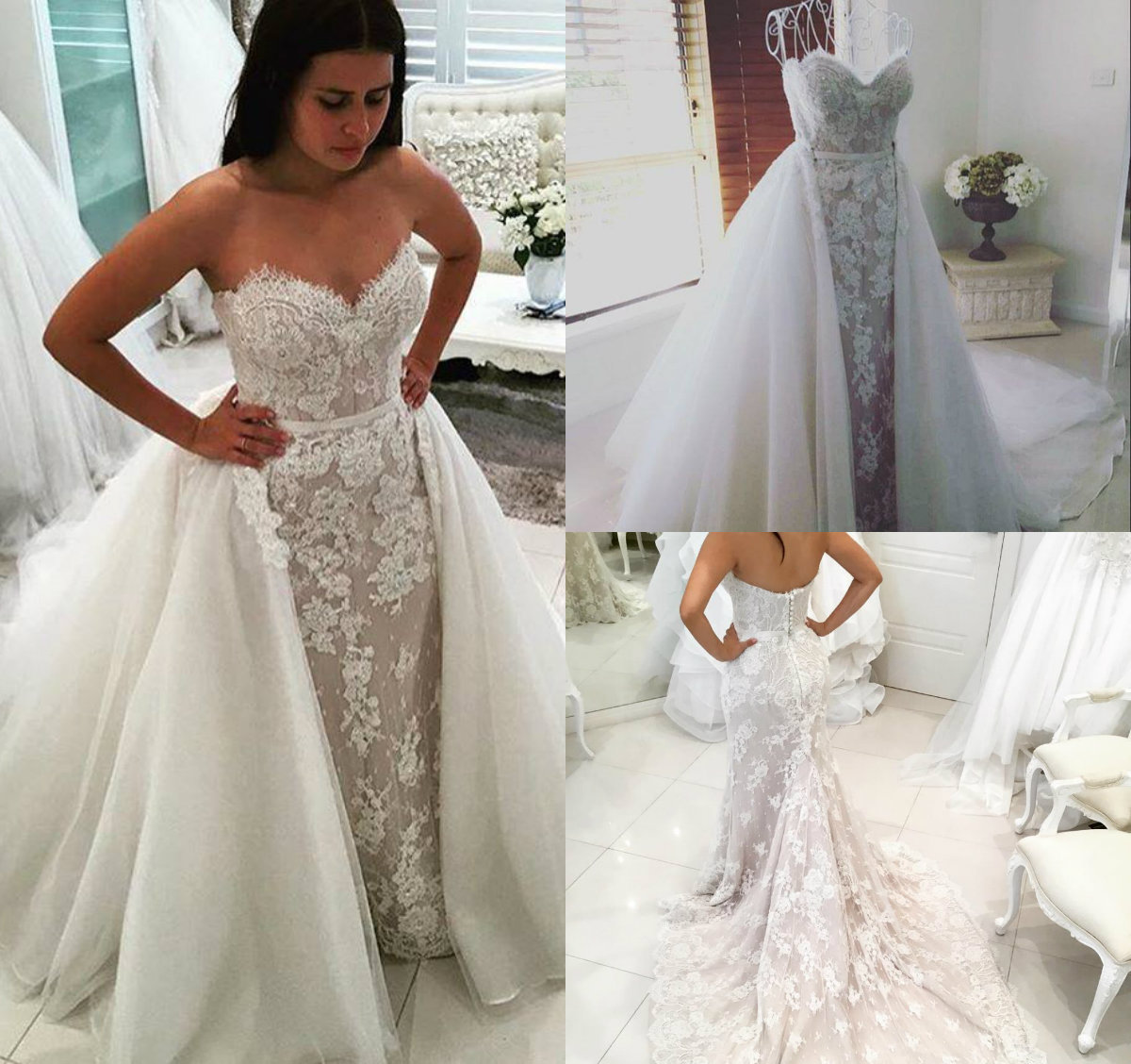 Mermaid Wedding Dresses With Detachable Train Sweetheart Lace Appliques Sequins Plus Size Wedding Gowns Sweep Train Luxury Bridal Dress