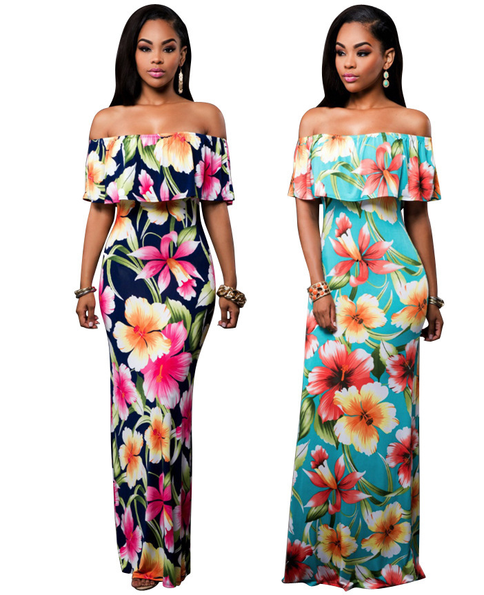 Cheap Summer Maxi Floral Printed Dress Off the Shoulder Beach Dresses Sheath Bodycon Pluse Size Women Long Casual Dresses, Dark blue
Cheap Summer Maxi Floral Printed Dress Off the Shoulder Beach Dresses Sheath Bodycon Pluse Size Women Long Casual Dresses, Dark blue
