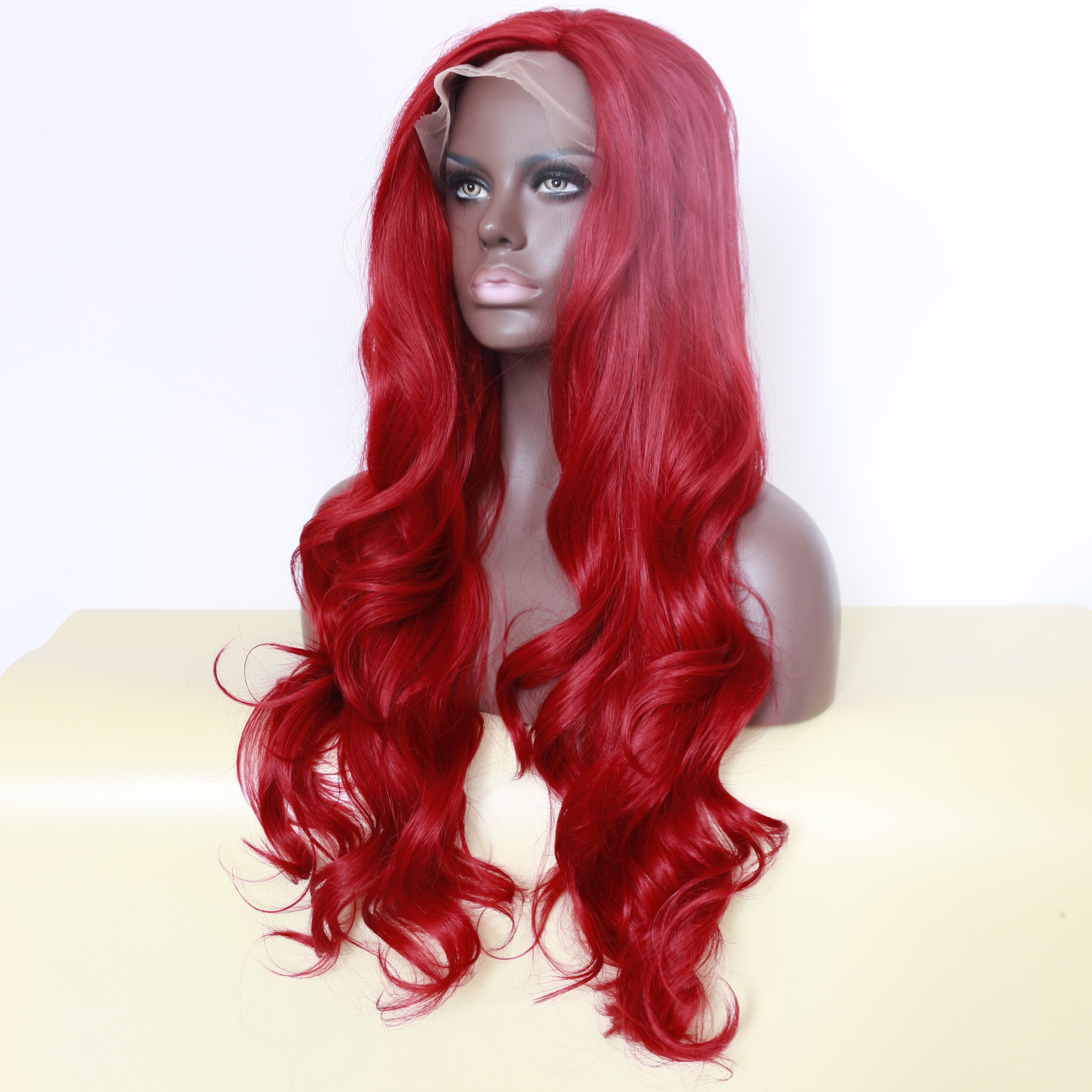 Sexy Burgundy Red Body Wave Long Wigs with baby hair Glueless Brazilian Synthetic Lace Front Wigs for Black Women Heat Resista
