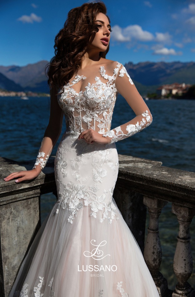Mermaid Lussano Sexy Dress Lace Sheer Neck Long Illusion Sleeves Applique Arabic Dubai Wedding Bridal Gowns Robe De Mari