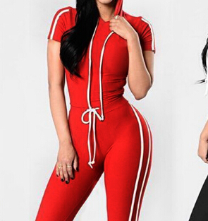 Women's Polyester Running Tracksuit 2 Colors Hooded Short Sleeve T Shirt Legging Set Slim Fit White Stripe Sportswear B4