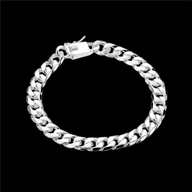 8MM side chain hand chain - male money sterling silver plated bracelet ;Hot sale men and women 925 silver bracelet SPB227