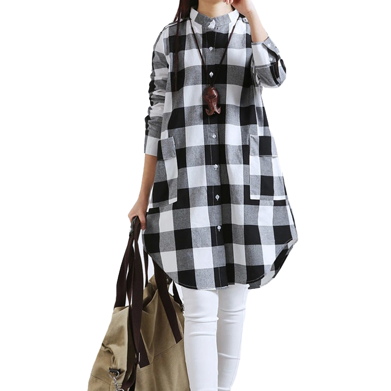 Casual Plaid Blouse Women Blouses Red Black Long Sleeve Cotton Shirts Pockets Loose Tops Autumn Plus Size Tops, White
Casual Plaid Blouse Women Blouses Red Black Long Sleeve Cotton Shirts Pockets Loose Tops Autumn Plus Size Tops, White