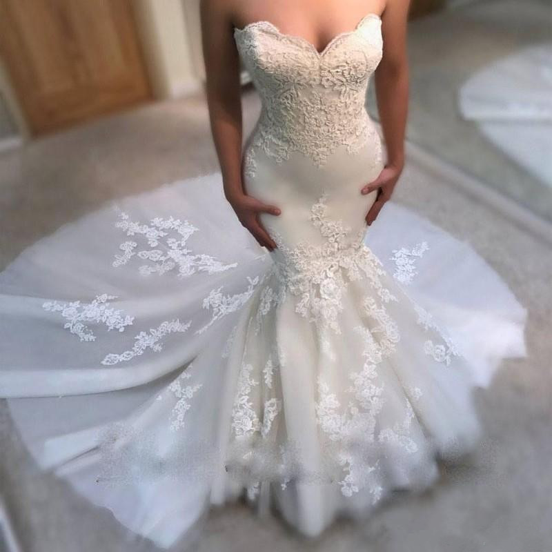 vintage sweetheart wedding dresses cheap lace appliques sweep train mermaid wedding gowns tulle bohemia bridal dress
