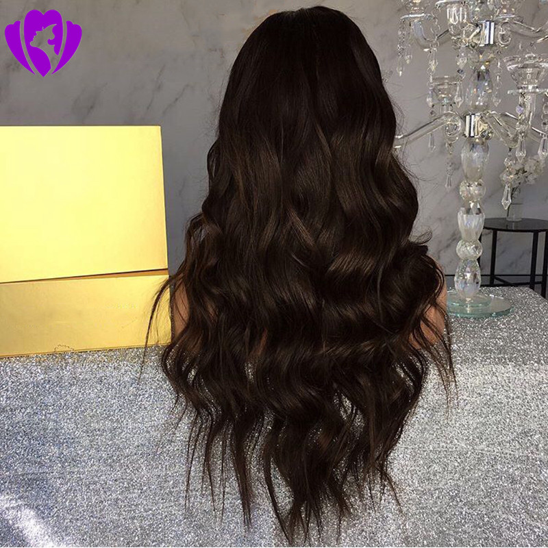 New black/brown/burgundy Body Wave Wig 180% Density Heat Resistant Glueless Synthetic Lace Front Wig With Baby Hair For African American