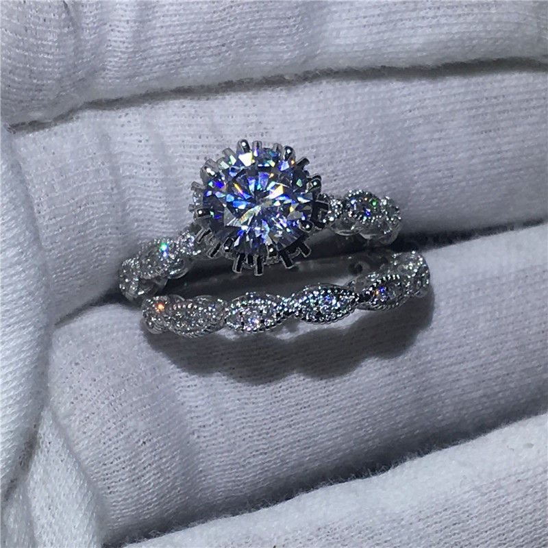 Fashion Jewelry Engagement Wedding Band Ring Set for women 3ct 5A zircon cz 925 sterling silver 2-in-1 Female Party ring