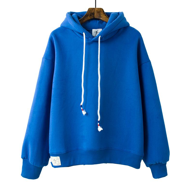 2018 New Autumn Winter Korea Solid Color Plus Velvet Sweatshirt Female Long-sleeved Candy Color Loose Student Hoodie Sweatshirt