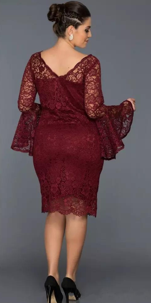 Dark Red Mother Of The Bride Dresses Jewel Neck Long Sleeve Full lace Knee Length Wedding Guest Dress Sheath Evening Gowns