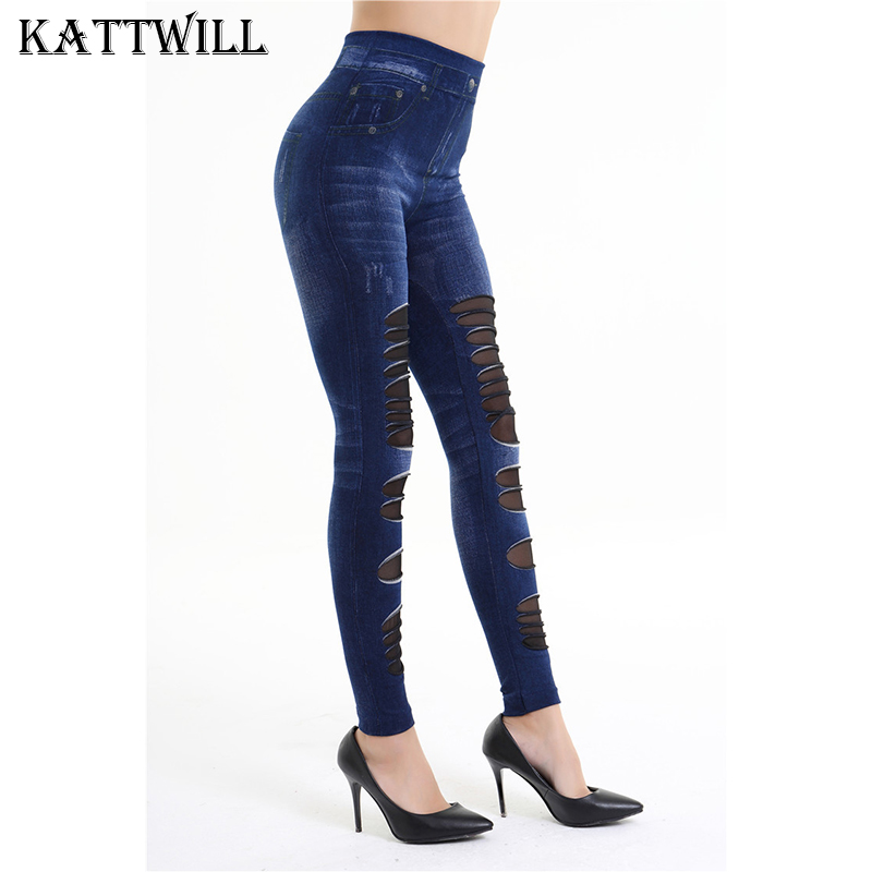 2017 Women's Leggings Jeans For Women Denim Pants With Yarn Splice Fashion Hollow Slim Jeggings Fitness Big Size Denim Leggins