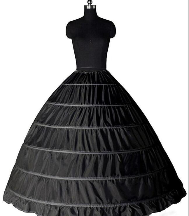 In stock Ball Gown Petticoat Cheap White Black Crinoline Underskirt Wedding Dress Slip 6 Hoop Skirt Crinoline For Quinceanera Dres