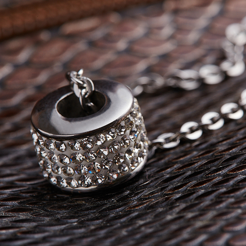 Round Lucky Pendant Necklace Full Cubic Zirconia Setting Transfer Beads 316L Stainless Steel Women Men's Jewelry