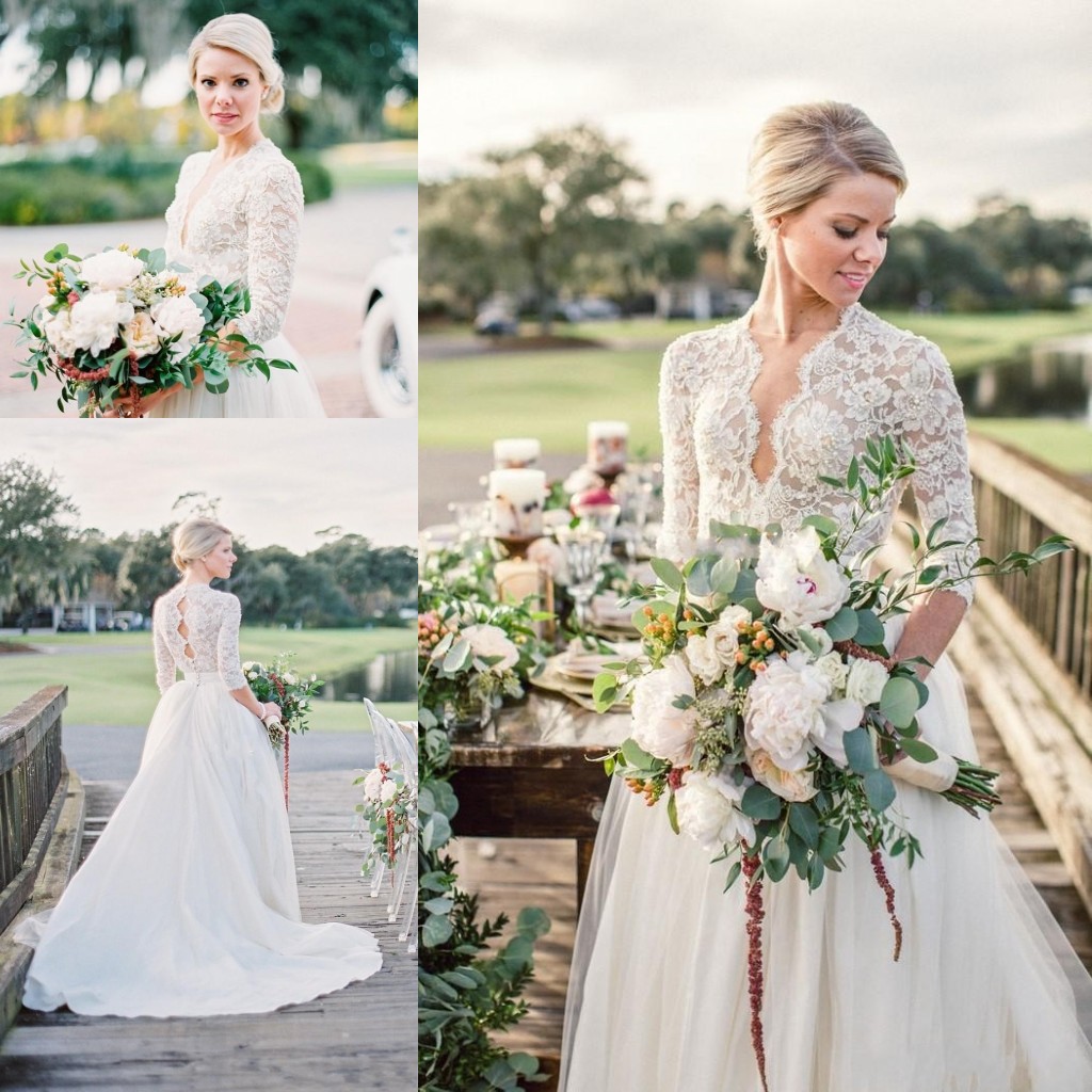 2018 Bohemian Country Wedding Dresses A Line V Neck Lace Beaded Tulle Beach Illusion Hollow Back Court Train Plus Size Formal Bridal Gowns, White
2018 Bohemian Country Wedding Dresses A Line V Neck Lace Beaded Tulle Beach Illusion Hollow Back Court Train Plus Size Formal Bridal Gowns, White