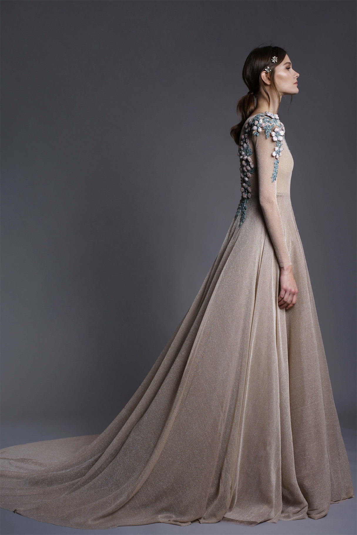 Champagne Prom Dresses A e Bateau Neck Embroidery Beaded Sweep Train Dress Custom Made Plus Size Formal Gowns Evening Wear