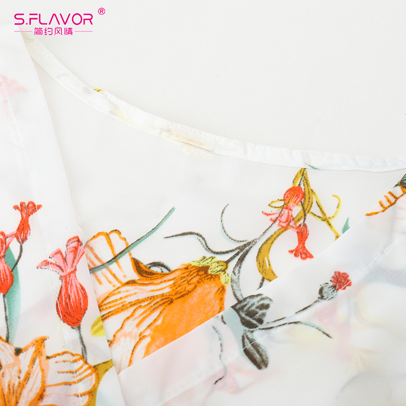 X S.FLAVOR Autumn Women Dress Flare Wrist Sleeve Multicolor Floral Print V Neck Long Dress Vacation Bohemian Beach Female vestido