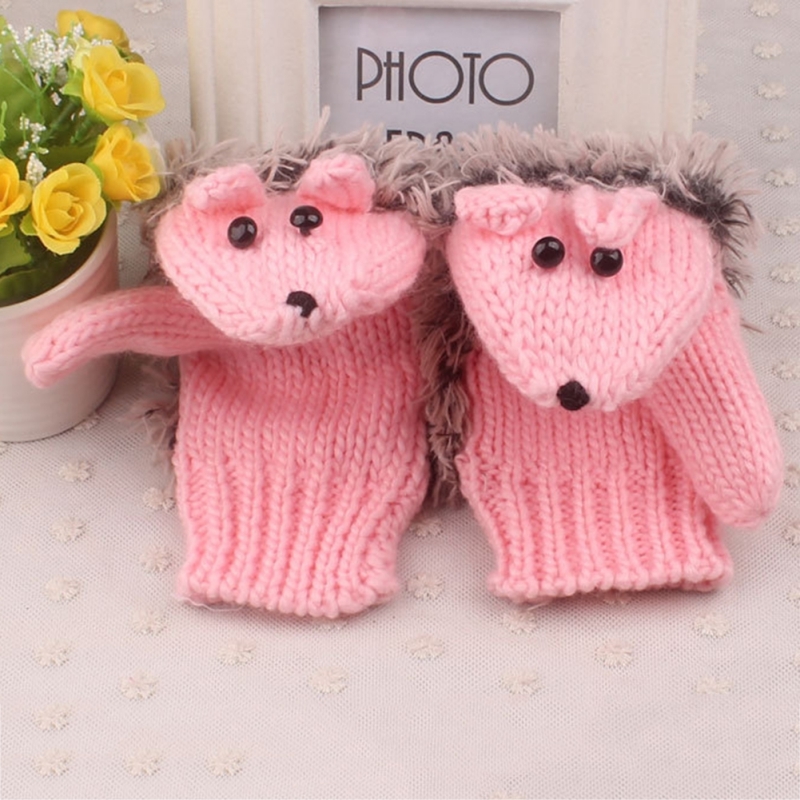 New 8 Colors Girls Novelty Cartoon Winter Gloves for Women Knit Warm Fitness Gloves Hedgehog Heated Villus Wrist Mittens D18110806