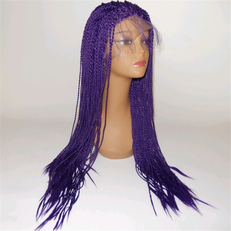 Long Straight Fully hand braided Lace Front wigs purple/brown /black/blonde Senegalese Rope 2x twist Synthetic Handmade Wig For black Women
