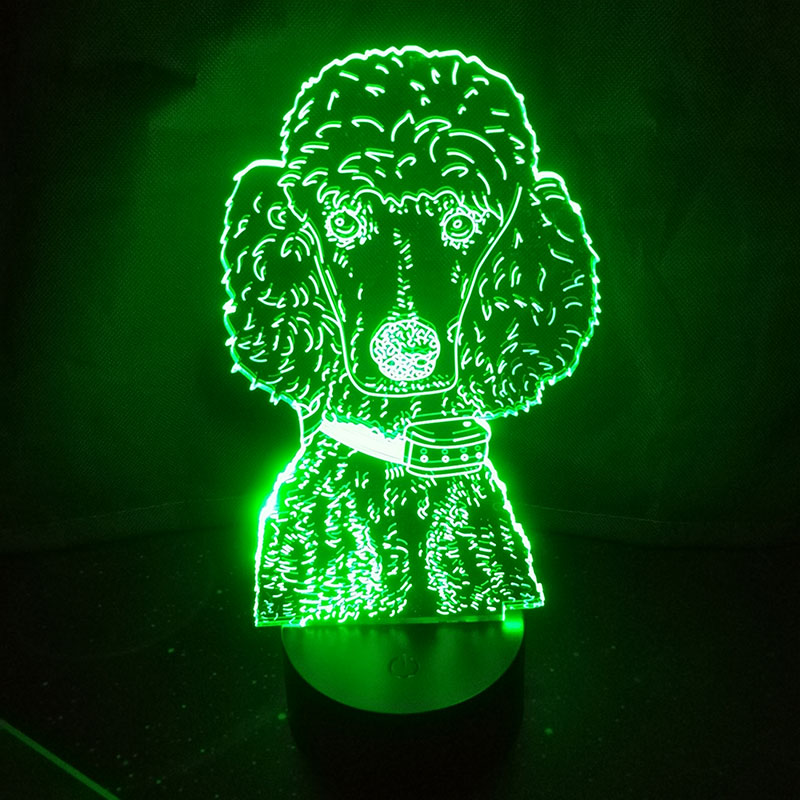 Cute Poodle Moulding Dog 3D Table Lamp Acrylic Panel USB Cable 7 Colors Change Touch Night Light Home Decor Kids Christmas Gift