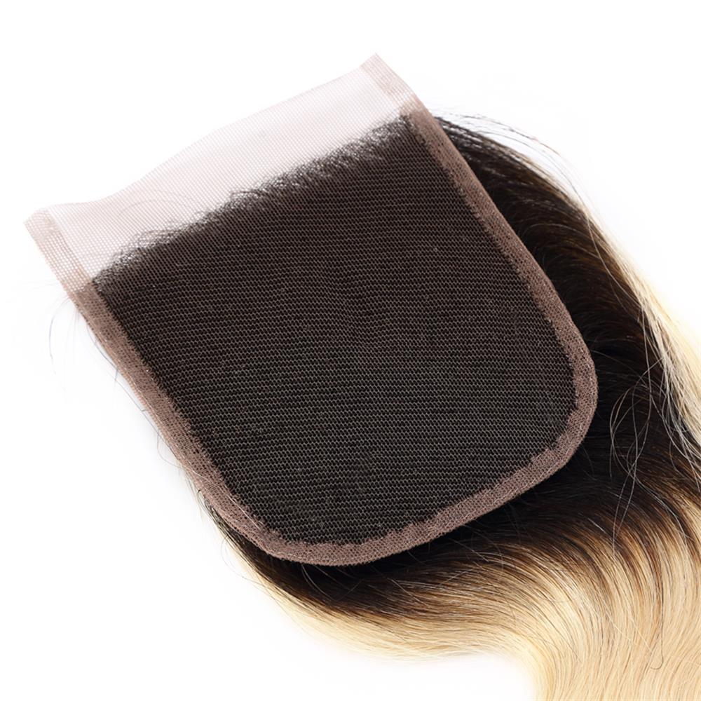 9A Brazilian Virgin Human Hair Weave Closures Body Wave or Straight T1b/613 ombre color bionde 4x4 Lace Closures