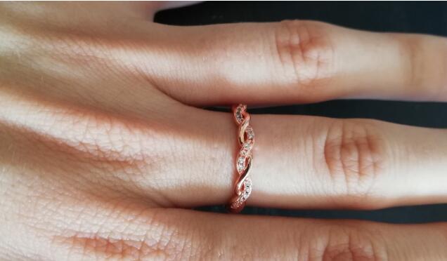 Band Rings Wedding Jewelry Style Round Diamond For Women Thin Rose Gold Color Twist Rope Stacking In Stainless Steel1