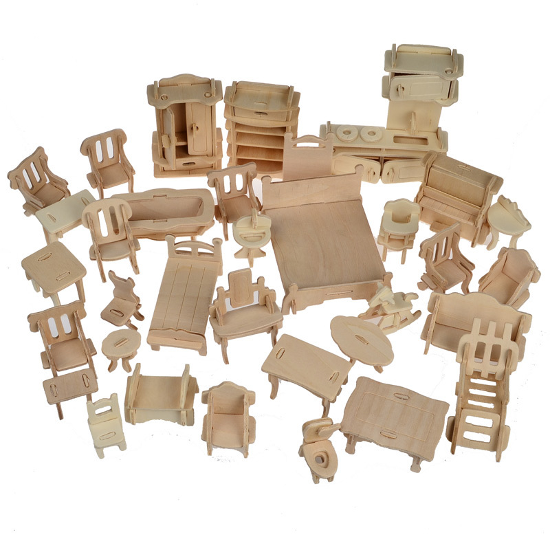 Toy 3D Puzzle DIY Play cube Gothic Dolls House Wooden Scale Models 1 Sets=1*House + 34*pcs Furniture 30*18*45CM