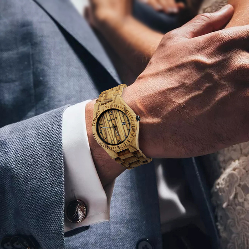 Wooden Men Watches Top Fashion Date Quartz Watch Men's Waterproof Sports Wristwatch Male Clock with Wood Gift Box