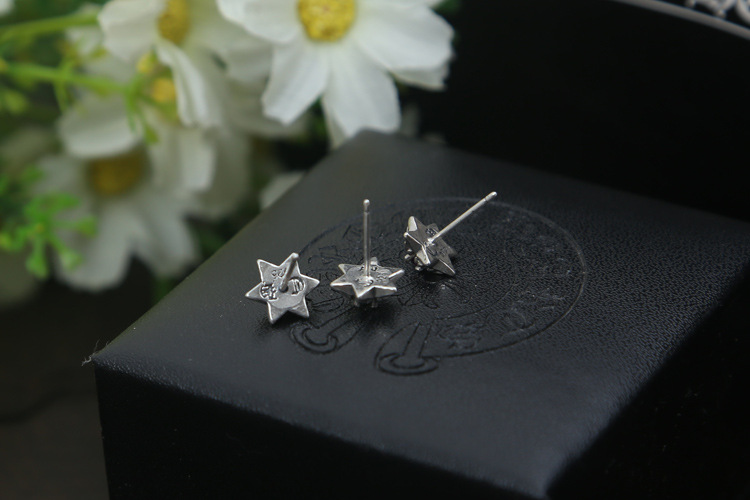 Brand new 925 sterling silver jewelry antique silver American European style hand-made designer stars stud earrings for women and men