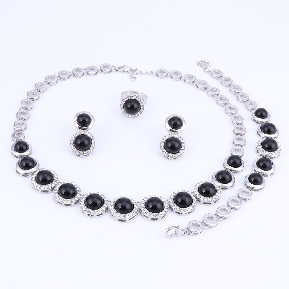 Retro Simulated Pearl Bridal Jewelry Sets New Wedding Jewelry Ring Earrings Bracelet Necklace Sets for Women