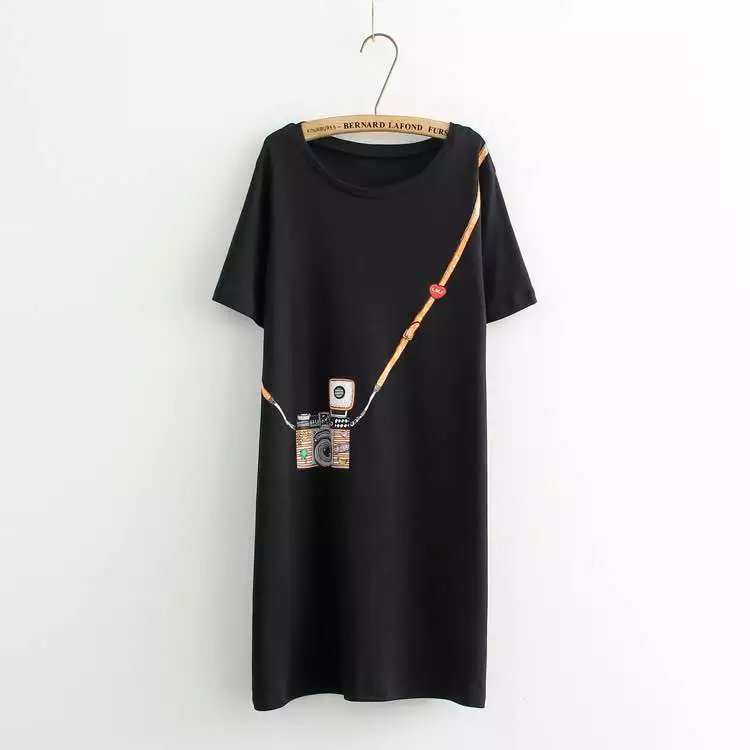 2018 New Fashion T Shirt Women T-Shirt Large Size Summer Simple Camera Printed Long Section of Female Tshirt Large Size