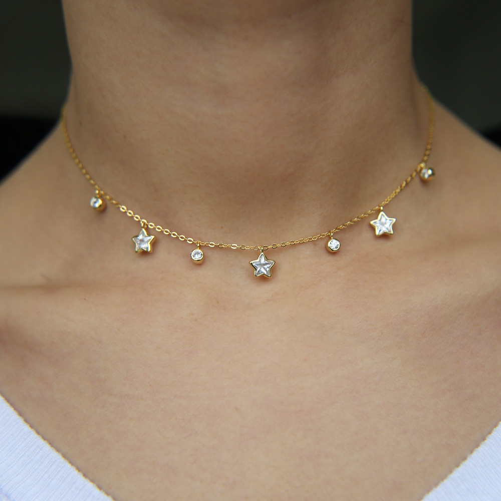 2024 Christmas gift jewelry round cz star shaped cubic zirconia geometric charms elegance 925 sterling silver star necklace