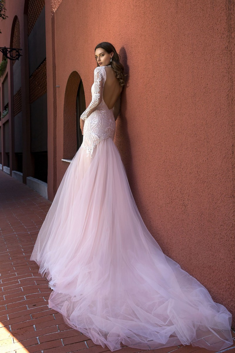 Vintage Tina Valerdi 2019 Mermaid Wedding Dresses Long Sleeves Blush Pink Lace Backless Bridal Gowns Dubai Arabic Vestidos Wedding Dress