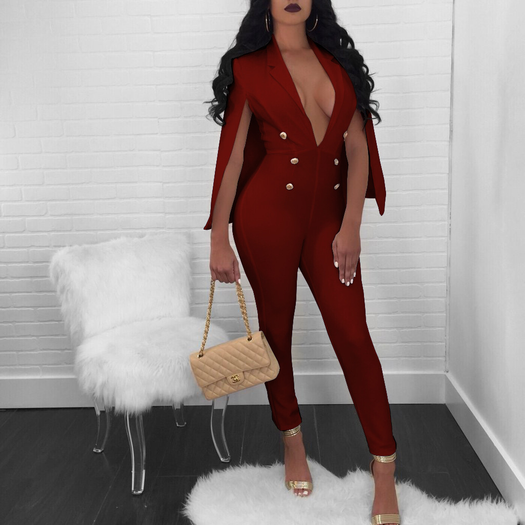 Misstyle Casual Fashion Sexy Cloak Sleeve Jumpsuits Women Sexy Long Pant Jumpsuit V Neck Clubwear Costume Rompers