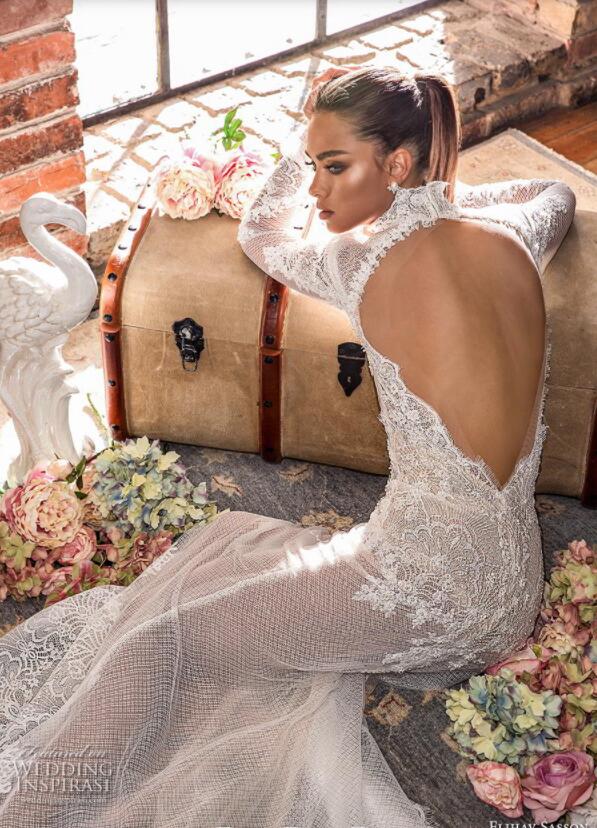 Elihav Sasson Mermaid Wedding Dresses 2019 High Neck Lace Sexy Hollow Back Illusion Long Sleeve Bridal Dress Sweep Train Plus Size Wedding