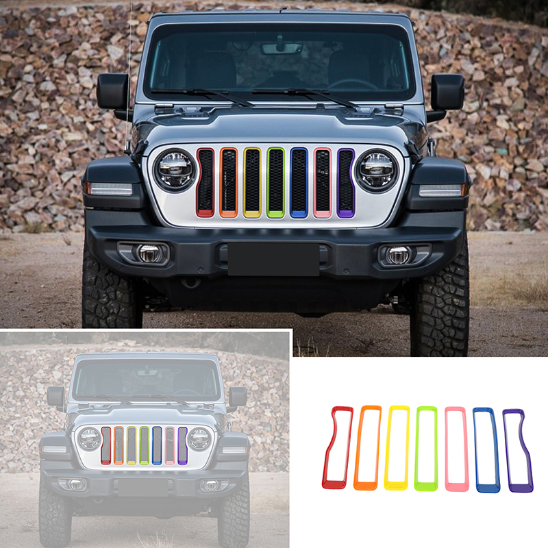 Car Front Mesh Grille Ring ABS Decoration Cover For Jeep Wrangler JL 2018+ Auto Exterior Accessories