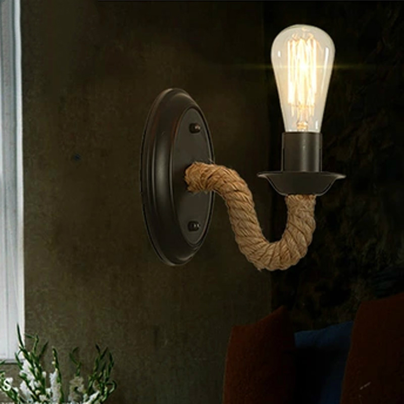 Vintage Loft Hemp Rope Wall Lamps Retro Industrial LED Wall Light Study Corridor Cafe Sconces Indoor Lighting Luminaria2806 ing